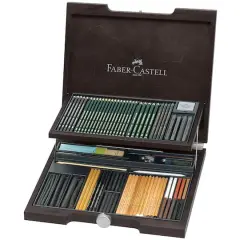 Faber-Castell 85 Piece Pitt Monochrome Drawing Set with Wood Case