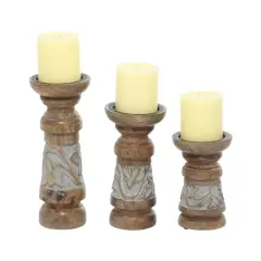 Bronze Mango Wood Country Cottage Candle Holder Set