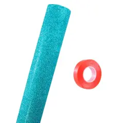 JAM Paper Glitter Gift Wrap with Double Sided Super Tape Set Aqua Blue