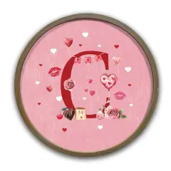 Valentine Things Monogram Round Brown Framed Print C