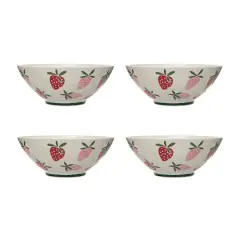 Hello Honey&reg; 10.5" Hand-Painted Wax Relief Strawberries Stoneware Bowls, 4ct.