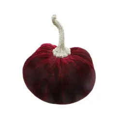 Flora Bunda Large Red Velvet Decorative Pumpkin With Glitter Stem