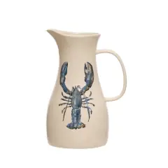 Hello Honey&reg; 2qt. White & Blue Lobster Print Stoneware Pitcher