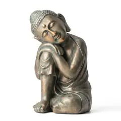 Glitzhome&reg; 18" Faux Bronze Resting Buddha Garden Statue