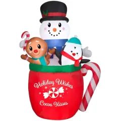 6.5" Airblown&reg; Inflatable Christmas Snowman, Gingerbread Man & Penguin Mug Scene