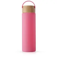 JoyJolt&reg; 20oz. Glass Water Bottle with Carry Strap & Non Slip Silicone Sleeve Pink