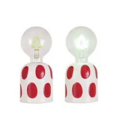 Hello Honey&reg; 7.25" White & Red Dots Stoneware Lamp with Tree Shaped LED Filament Lightbulb