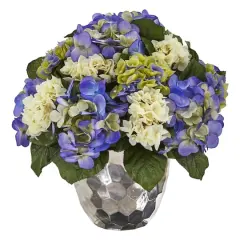 Hydrangea Artificial Arrangement in Silver Vase