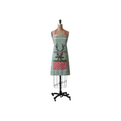 Hello Honey&reg; Multicolor Reindeer, Holly & Polka Dot Pocket Cotton Slub Printed Apron