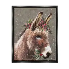 Stupell Industries Winter Donkey Snow Falling Framed Floater Canvas Wall Art Black