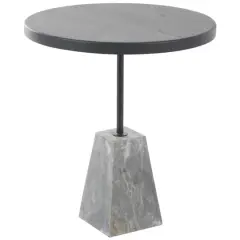 22.5" Black & Gray Wood Accent Table with Marble Pyramid Base
