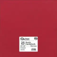 PA Paper&trade; Accents 12" x 12" Muslin 73lb. Cardstock, 25 Sheets Crimson