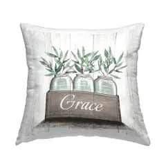 Stupell Industries Green Plant Foliage in Jars with Grace Sentiments Throw Pillow 18" x 18"