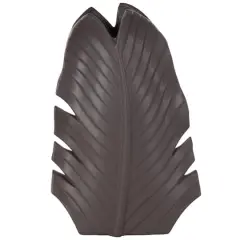 17" Black Ceramic Palm Leaf Decorative Vase