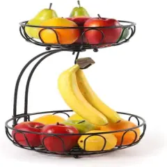 NEX&trade; 15" Black 2 Tier Fruit Basket Storage Holder with Banana Hanger