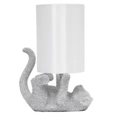 Lalia Home 12.6" Silver Diamond Studded Cat Table Lamp with Faux Silk Shade