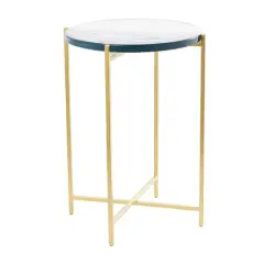 24" Metal X-Shaped Accent Table with Textured Glass Tabletop Gold
