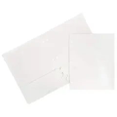 JAM Paper Laminated 2-Pocket Glossy 3-Hole Punch School Folders, 6ct. White