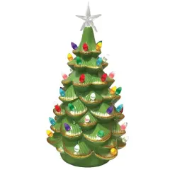 Santa's Workshop 14" Lighted Green Ceramic Tree with Gold Tips