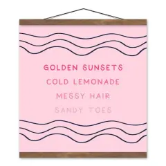 Pink Summer Words 16" x 16" Teak Hanging Canvas