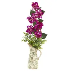 27" Bougainvillea and Eucalyptus Artificial Arrangement in Floral Pitcher