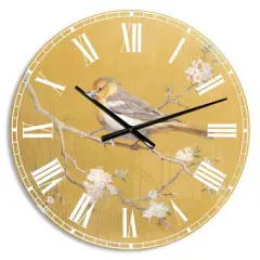 Designart 'Gold Bird On Blossoms I Traditional Wall Clock