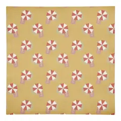 Umbrella Print Cotton Twill Napkin Yellow White and Red