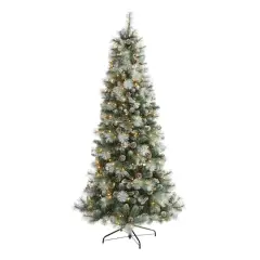 7ft. Pre-Lit Frosted Tip British Columbia Mountain Pine & Pinecones Artificial Christmas Tree with Clear Lights