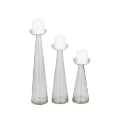Set of 3 Clear Glass Contemporary Candle Holder, 3" x 3" x 3"