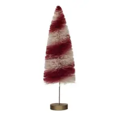 Hello Honey&reg; 13" Red & Cream Striped Sisal Bottle Brush Swirled Tree with Wood Base