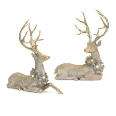 Gold Lounging Deer LED Figurine Set, 21" & 21.75"