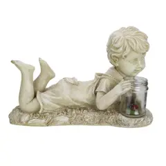 14.5" LED Lit Solar Powered Lounging Boy Outdoor Garden Statue