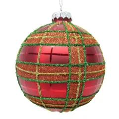 4" Red Glitter Plaid Glass Ball Ornament by Ashland&reg;