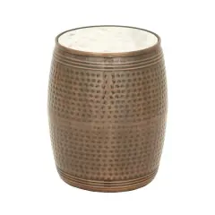 Brown Iron & Marble Industrial Accent Table