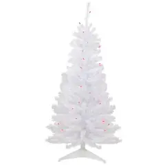 4ft. Pre-Lit White Woodbury Pine Slim Artificial Christmas Tree, Pink Lights