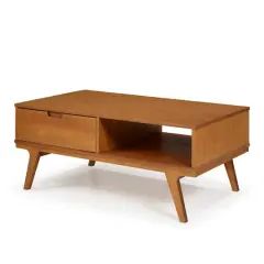 Caramel 1-Drawer Bridge Leg Solid Wood Coffee Table