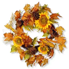 24" Maple Leaf and Sunflower Autumn Wreath