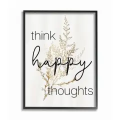 Stupell Industries Think Happy Thoughts Minimal Thistle Black Framed Wall Art