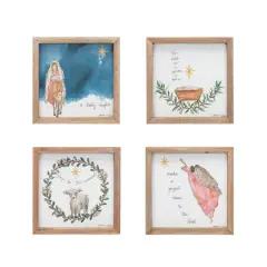 Hello Honey&reg; 8.25" Nativity Story 4 Piece Wood Framed Wall D&eacute;cor Set