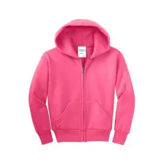 Port & Company&reg; Youth Core Fleece Full-Zip Hooded Sweatshirt Neon Pink