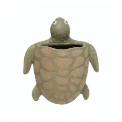 7" Light Green Stoneware Turtle Wall Planter
