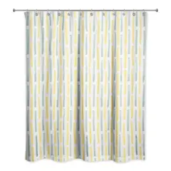 74" Hand Drawn Lines Shower Curtain Yellow and Gray