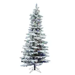 7.5ft. Pre-Lit Flocked Utica Fir Slim Artificial Christmas Tree, Multi-Colored LED Lights
