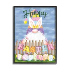 Stupell Industries Happy Easter Garden Gnome Eggs Framed Giclee Art Black