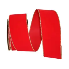 JAM Paper 4" x 25yd. Velvet Wired Heavy Commercial Ribbon Hot Red and Gold