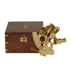 Gold Brass Sextant Compass with Decorative Box Set