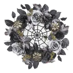 26" Silver & Black Spiderweb & Roses Wreath by Ashland&reg;