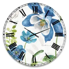 Designart 'Blue Columbine Flowers With Butterfly Traditional Wall Clock