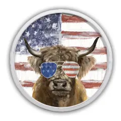 Patriotic Hairy Highland Round White Framed Print