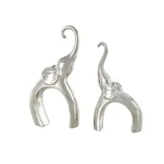 Abstract Arched Elephant Ceramic Sculpture Set Silver